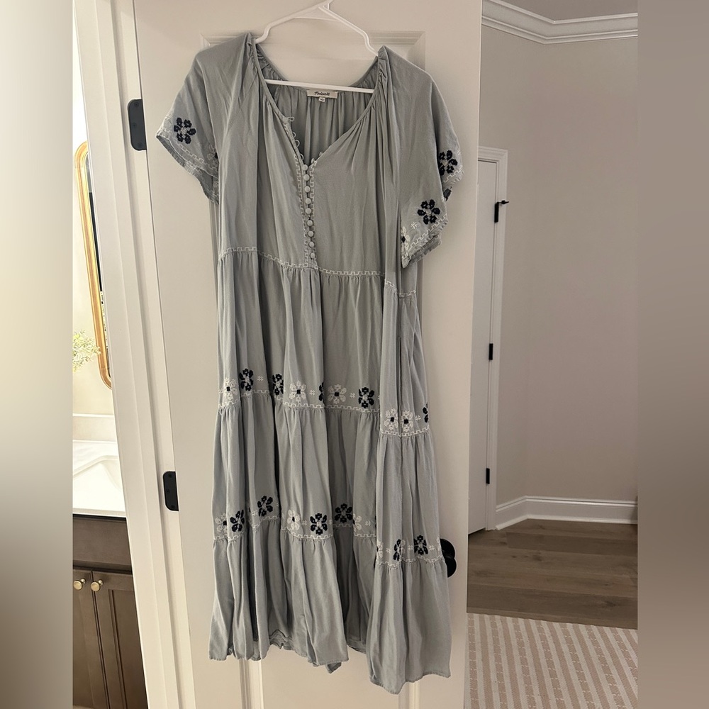 Madewell Embroidered Flutter Sleeve Midi Dress